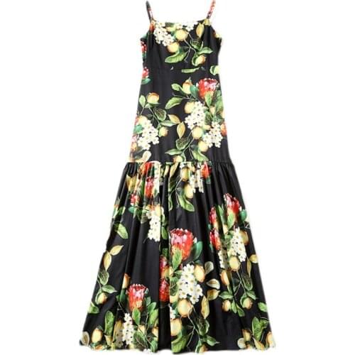 LUKAXSIKAX 2021 New Summer Women Sexy Backless Spaghetti Strap Long Dress Fashion Print Beach Vacation Maxi Dress