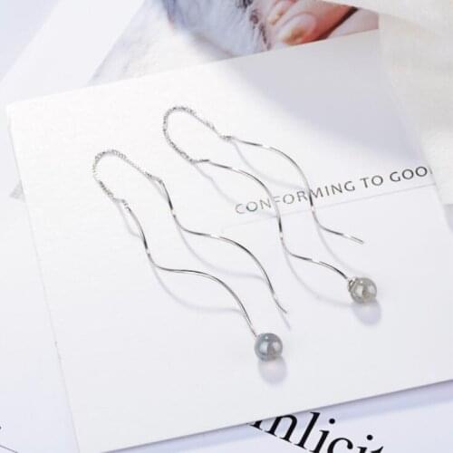 Personality New Fashion Female 925 Sterling Silver Jewelry Moonstone Wave Ear Line Sweet Temperament Dangle Earrings SE454