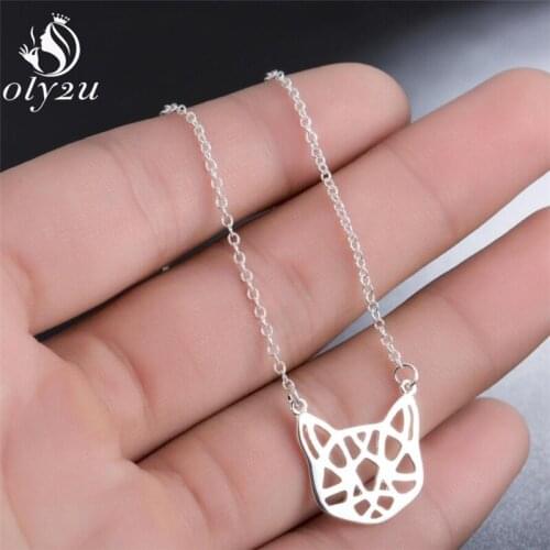 Oly2u New Fashion Cute Animal jewelry Origami Cat Face Necklace For Pets lovers collares kitty Necklaces & Pendants for girls