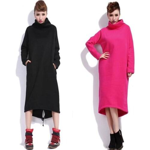 2020 Autumn Winter thick velvet long hoodie dress loose casual turtleneck Dress Casual Women Sweatshirt vestido plus size L-6XL