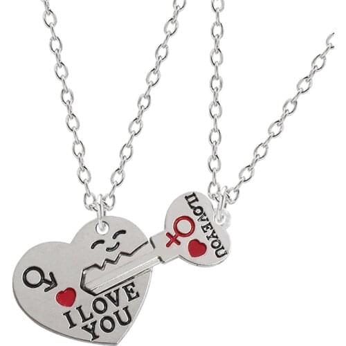 Couple Necklace For Women Girl Cute Heart shaped key Puzzle I LOVE YOU Pendant Necklaces Romantic Harajuku Jewelry Gifts 2019