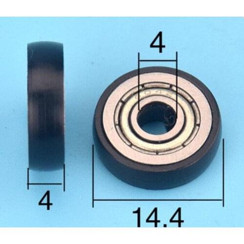 DuoWeiSi 4*14.4*4mm Pulley bearing 604 rubberized nylon POM plastic thick deep groove ball screen door bearing 27kg Inside 4mm