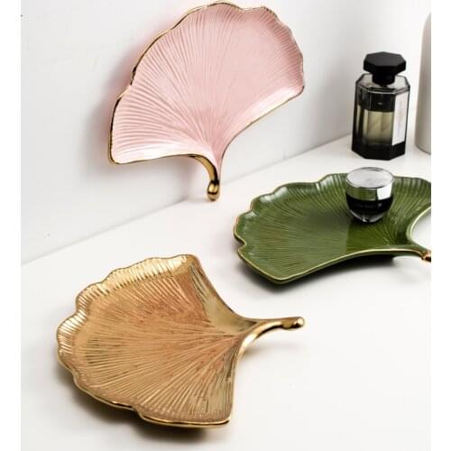 Nordic Style Light Luxury Ginkgo Biloba Ceramic Jewelry Tray Aromatherapy Tray Storage Tray Dessert Tray Decoration Set Tray