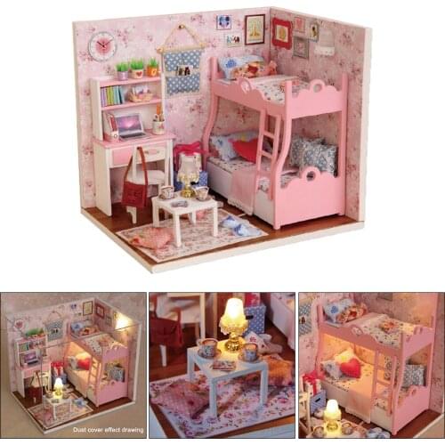 Handcraft Creative Dollhouse Furniture Kit Mini Miniature Wooden Pink Themed