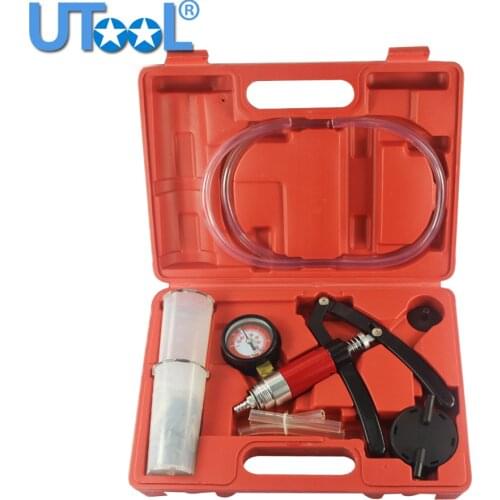 Hand Held Vacuum Pump& Brake Bleeder Kit Aluminum Pump Body Pressure Vacuum Gauge