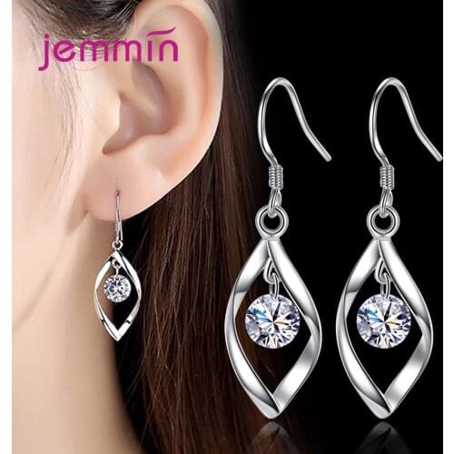 925 Sterling Silver Fashion Geometric Pendant Necklaces Drop Earrings Jewelry Sets For Women Lovers Wedding/Engagement Party