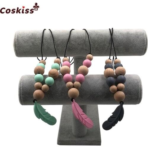 Baby Teething Toy Silicone Training Baby Teethers Necklace Feather Necklace Chew Toy Gifts Beads Pacifier Clip