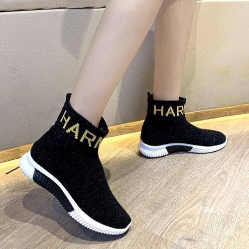 Stretch Knitting Women Winter Boots Spring and Autumn 2020 New Ladies Flat Boots High-top Womens Casual Winter Boots