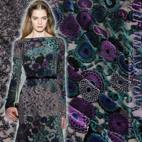 Telas High quality cloths custom silk georgette velvet fabric for womens dress evening gown silk fabric sale green flowers mater