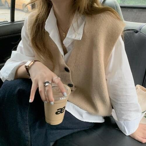 Vintage solid color short knitted vest for women sweater