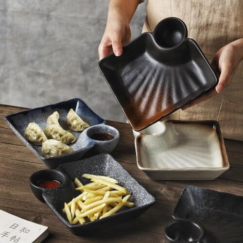 Japanese ceramic square dumpling plate with dipping saucer home breakfast plate restaurant creative daily porcelain tableware