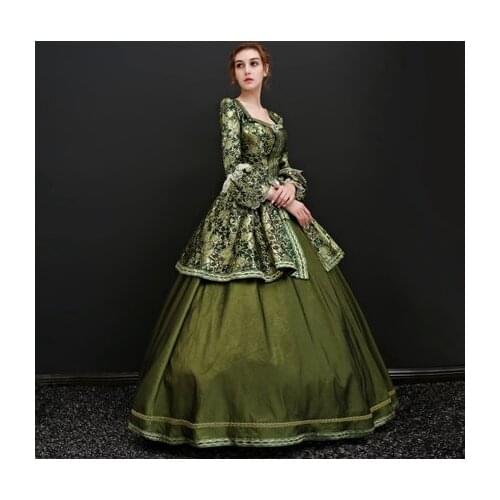 Green flower embroidery venice carnival queen ball gown princess medieval dress Renaissance Gown Victoria/Antoinette