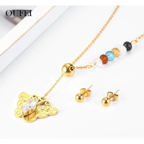 OUFEI Stainless Steel Jewelry Woman Vogue 2019 Butterfly Necklace Earrings Set Jewelry Accessories wholesale lots bulk