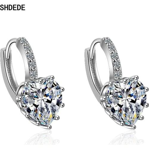SHDEDE 925 Sterling Silver Hoop Earrings For Women Heart Embellished With Crystals From Swarovski Wedding Party Jewelry -X270