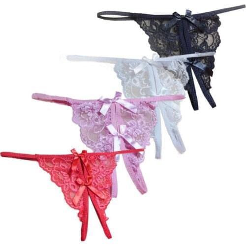 Women Panties 4 Color Lace Solid Bow Low-Rise Sexy String Lingerie Underwear for Casual Ladies