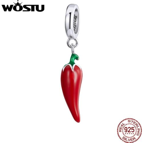 WOSTU 925 Sterling Silver Charms Petite Little Peppers Bead Red Pendant Fit Original Bracelet Necklace For Women Jewelry CTC461