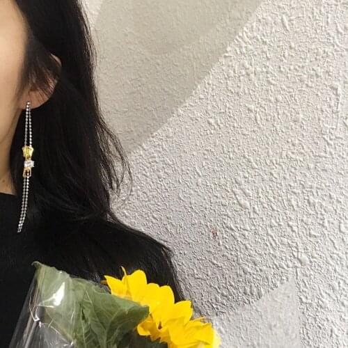 1 Piece Fashion Personality Designer Zircon Gold Zipper 925 Sterling Silver Long Chain Drop Earrings Prom Jewelry Party Gift