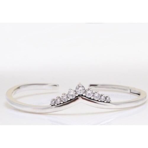 100% 925 Sterling Silver Pan Bracelet New Open Crown Classic Bright Creative Wishing Bone Bracelet Fit Diy Charm Women Jewelry