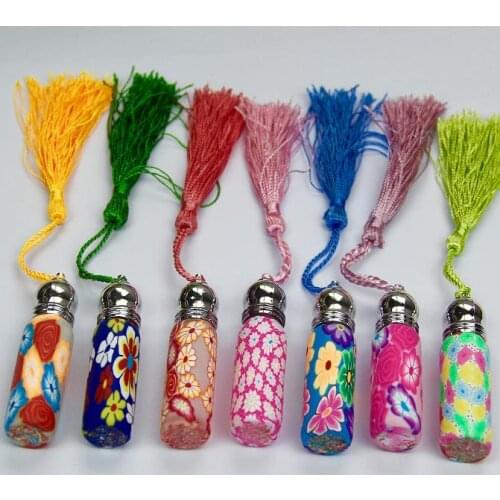 100pcs/lot Free Shipping Hight quality 6ML Copper head bead polymer clay perfume bottles Empty Roller ball bottle Car Pendant