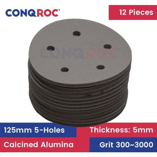 12 Pieces 5-Inches 125mm 5-Holes Sanding Sponges Calcined Alumina Flexible Soft Waterproof Sanding Discs for Dry & Wet Sanding