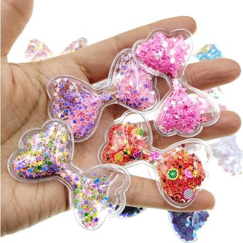 15pcs/lot 6*3.5cm bling bling sequin Quicksand Unicorn Patches Appliques for Girls DIY hairband Accessories