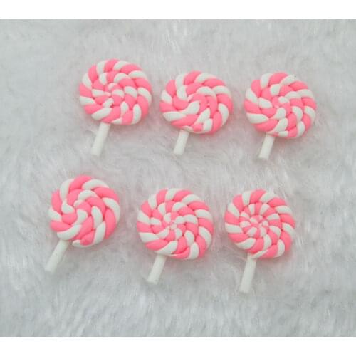 20Pcs Pink Lollipop Clay Decoration Crafts Kawaii Bead Flatback Cabochon Fridge Magnet Scrapbook DIY Accessories Buttons