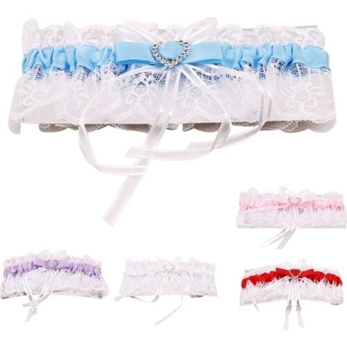 2021 Fashion Elegant Women Lace Mesh Bowknot Belt Sexy Suspender Rhinestone Lace Garter For Bride Party Wedding Leg Rings