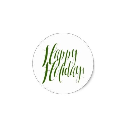 3.8cm Happy Holidays Green Script Classic Round Sticker