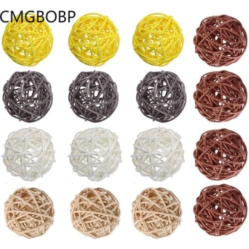 5Pcs 5cm Yellow Gray White Wicker DIY Rattan Ball Wedding Christening Baby Shower Wicker Balls Nursery Party Decoration