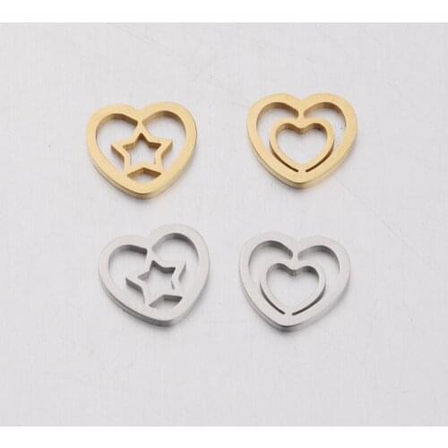 5pcs/lot Stainless Steel Gold Sweet Hollow Love Heart Pentagram Shape Charms DIY Earrings Bracelet Jewelry Making Accessories