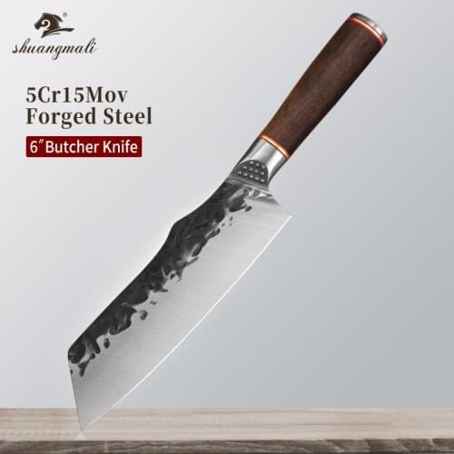 6 Inch Forged Steel Butcher Knife 5Cr15Mov Kitchen Cleaver Knives Sharp Cooking Cleaver Meat Utility Slicing Chef Butcher Knives