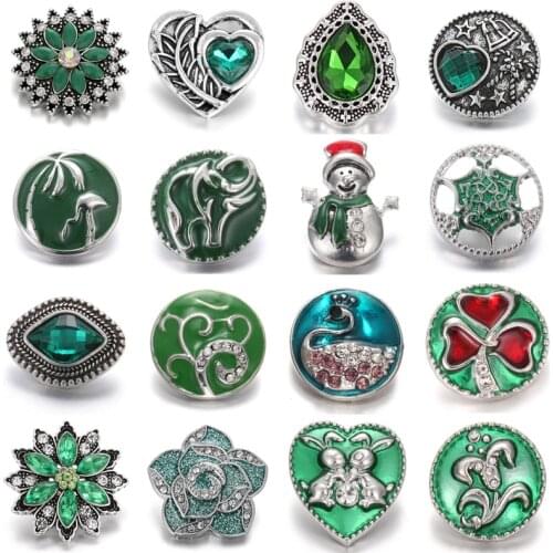 6pcs/lot Green Snap Button Fit Snap Bracelet Rhinestone 18mm Metal Snap Buttons Jewelry for Bracelet & Necklace Snap Jewelry