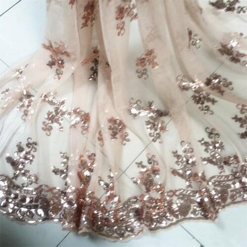 Champagne Gold Sequins Embroidered Mesh Lace-Fabric Wedding Dress Veil DIY Material VH132142