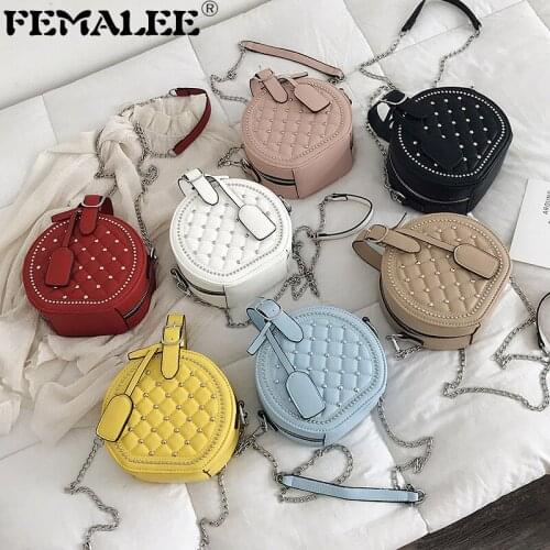 Brand Small Rivet Round Handbags Women High Quality PU Leather Lingge Bag Cute Girl Shoulder Messenger Female Bag Sac Bolsa