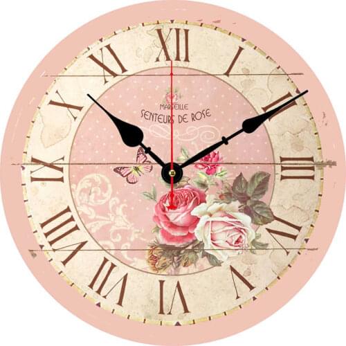 Shabby Classic Pink Flower Romantic Wall Clocks,vintage French Shop Sweet Home Wall Watches Wall Clock Orologio Da Parete