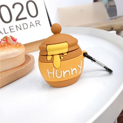 Bluetooth Earphone Case for Airpods 2 Cute Silicone Protective Cover for Airpods Accessories with Keychain Stereoscopic Honey