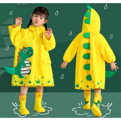 Childrens Raincoat With Schoolbags Cartoon Little Dinosaur One-piece Raincoat Students Go to School Poncho UnisexRain Gear