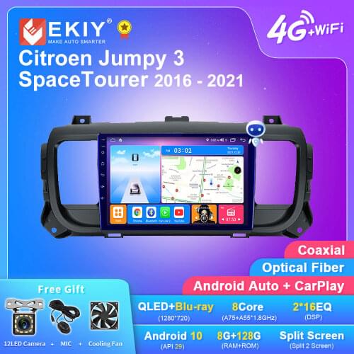 EKIY Blu-ray IPS DSP 6+128G Android10 Car For Citroen Jumpy 3 SpaceTourer 2016 - 2021 Radio Multimedia Video Stereo Navi Carplay