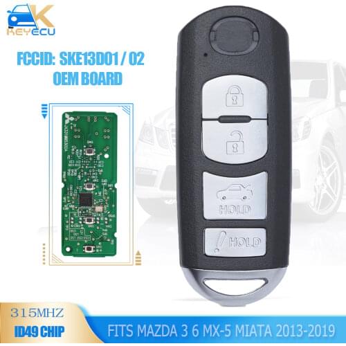 KEYECU OEM Board Smart Remote Key Fob FSK 315MHz ID49 Chip for Mazda 3 6 Miata 2013-2016 FCC: SKE13D01