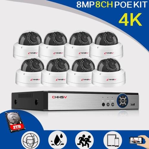 H.265 8CH 4K NVR 8MP IP Weatherproof Camera POE IP Security System Kit Night Vision IP Camera Indoor/Outdoor IR P2P IP66 Onvif