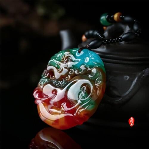 China Natural Colorful Stone Hand-carved Pixiu Pendant Men and Womens Lucky Amulet Necklace to Attract wealth dropship