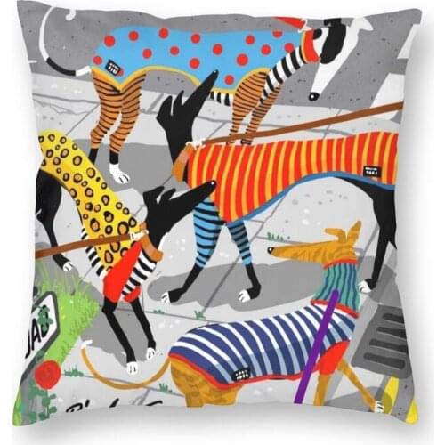 Greyhound Art Cushion Cover 45x45cm Home Decorative Printing Whippet Sighthound Dog Throw Pillow for Sofa Two Side