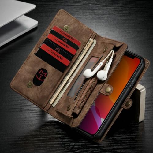 CaseMe Leather Case For iPhone 12 min Xs Xr Xs Max Detachable 2 in 1 Zipper Credit Card Case For iPhone 11 X 7 8 6 6s Plus bag