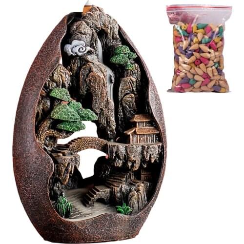Smoke Waterfall Backflow Incense Burner Creative Home Decor Incense Holder Portable Resin Censer Mountain house Handicrafts
