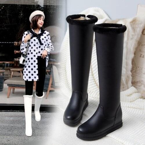 Fashion Women Winter Snow Boots Warm Fur Wedges High Heels Boots Sexy Tight High Long Shoes Woman Platforms High Boots