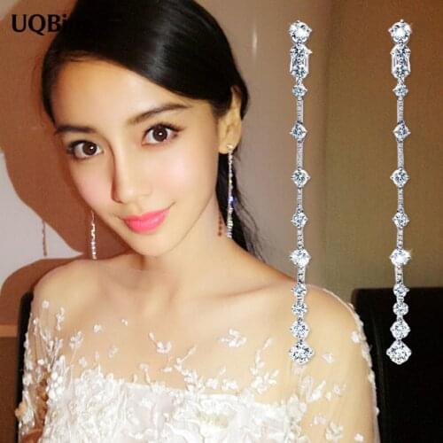 Fashion Pure 925 Sterling Silver Drop Earrings Long Zirconia Crystal Earrings Jewelry Pendientes Brincos