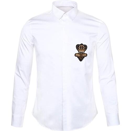 2018 spring new fashion arrival bee crown embroidery shirt long sleeve cotton for men