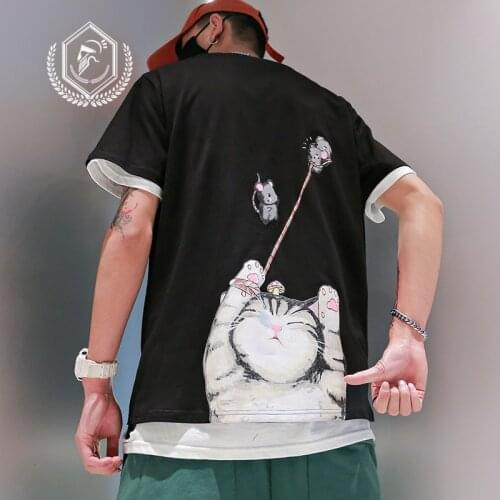 Men Fashion Loose Print Casual Patchwork Pullover Hip Hop T-shirt