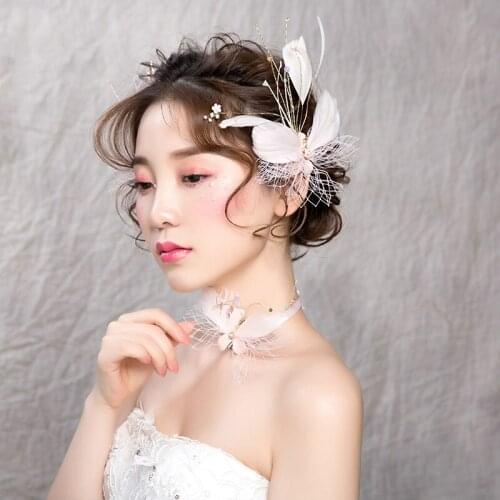 2018 New Romantic Sweet Bride Wedding Accessories Feather Crystal Side Clip Set bridal hair accessories handmade jewelry