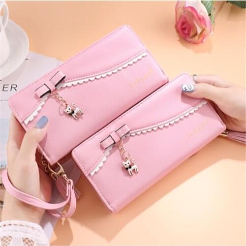 New Fashion Women Wallets Long Zipper Large Capacity Mobile Phone Bag Cute Cat Pendant Tassel Clutch Luxury Brand Coin Purse